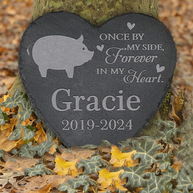 Personalized Pet Memorial, Pig Memorial Stone, Pig Tombstone, Pig Grave Marker, Pig Memorial Gifts, Pig Loss - Heart-Shaped