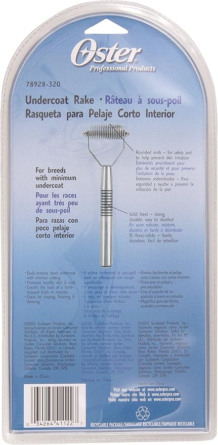 Oster Professional Pet Grooming Undercoat Rake, 18-Tooth, Medium/Fine (078928-320-000)