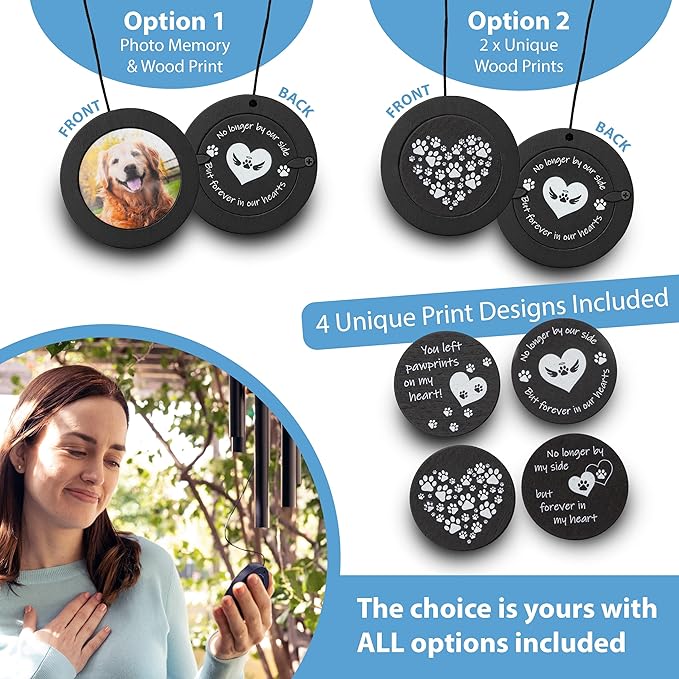Dog Memorial Wind Chime 28" with 5 Pendant Designs and Comforting Pet Loss eBook- Pet Memorial Gifts-Loss of Dog Sympathy Gift-Dogs Wind Chimes, Remembrance Gift