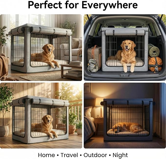 36 inch Dog Crate Cover, Heavy Duty 1680D Waterproof Oxford Cloth with Breathable Mesh & Detachable Sunshade, Universal Fit for Wire Crates, Dog Cage Cover All-Weather Indoor Outdoor Use.