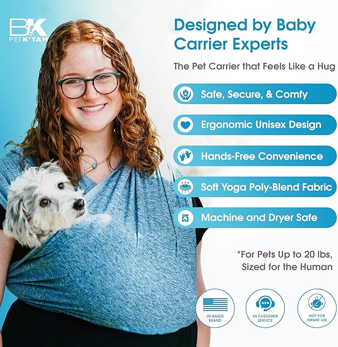 Pet K’tan Anti Anxiety Wearable Cat & Dog Carrier – Hands-Free Front Facing Adjustable Pet Cuddler Sling for Small to Medium Pets & Puppies up to 20 lbs | Pawquamarine | X-Small