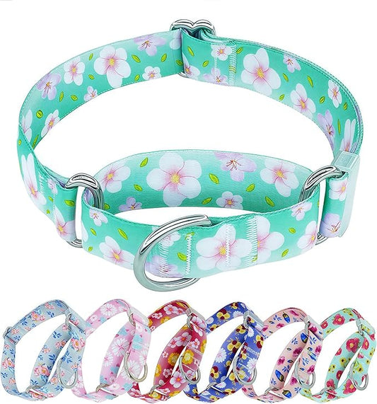 Martingale Dog Collar, Adjustable Soft No Pull Training Collar with No Buckle, Floral Pattern No Slip Martingale Collars for Small Dogs (3/4" Width S)