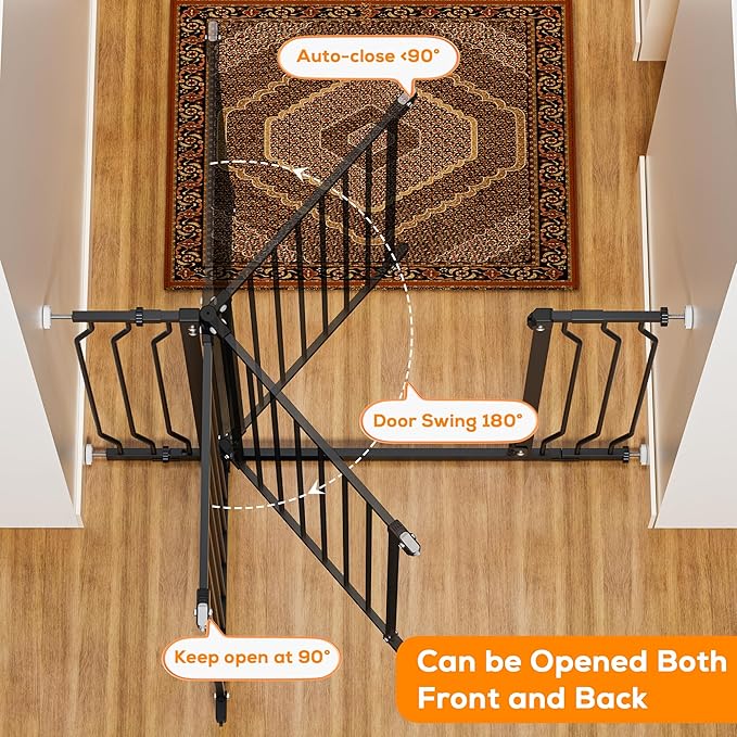 29-48" Baby Gate for Stairs, Baby Safety Essentials, Auto Close Gate for Doorways, Easy Install Pressure Mounted Dog Gate Indoor, Pet Gates for Dogs, Black