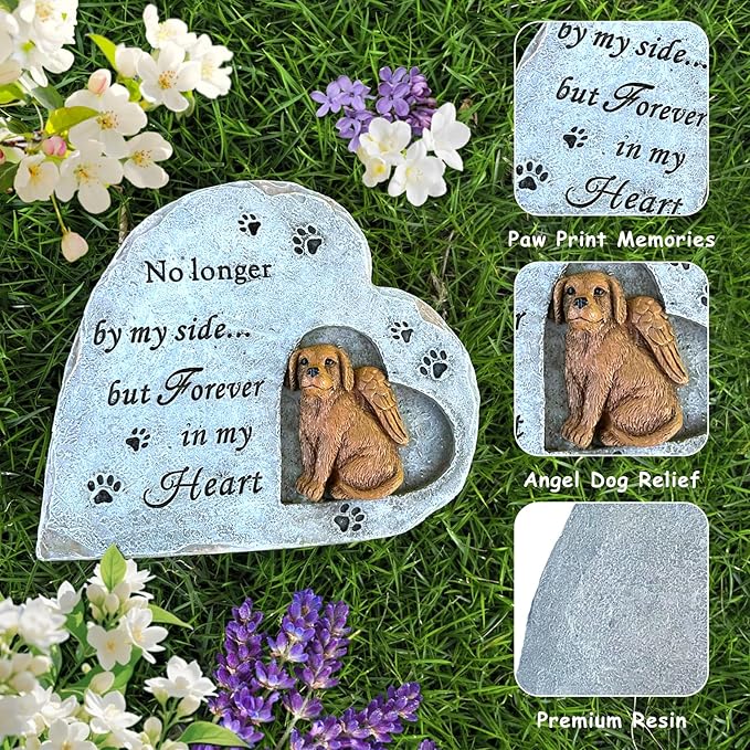 Dog Memorial Gifts for Loss of Dog, Pet Memorial Stone Sympathy Gift Outdoor Grave Marker Garden Stone Statue Dog Tombstone Comfort Gift