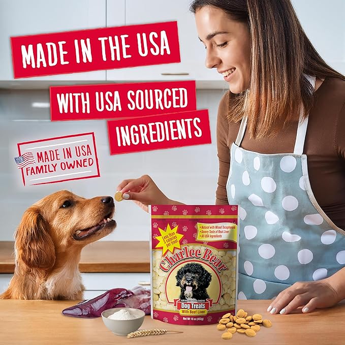 Charlee Bear Original Crunch Dog Training Treats, Beef Liver Flavor, 3 Calories Each, Low Calorie Natural Rewards for Puppies to Adult Dogs, Made in USA, 16 oz (2-Pack)