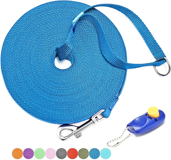 BAAPET 15/20/30/50/100 ft Long Dog Training Leash with Clickers for Small, Medium and Large Dogs or Cats (50 Feet, Blue)