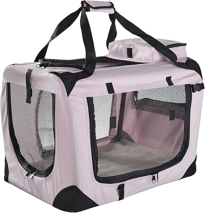 MOOL Lightweight Fabric Pet Carrier for Cats, Dogs and More with Fleece Mat and Food Bag, Pink