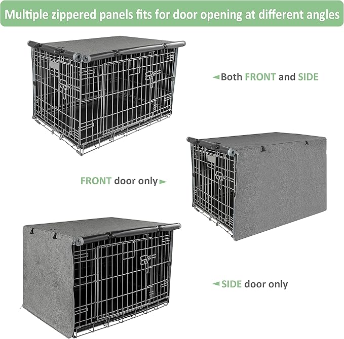X-ZONE PET Double Door Dog Crate Cover - Polyester Pet Kennel Cover (Fits 24 30 36 42 48 inches Wire Crate) (36 Inch, Grey)