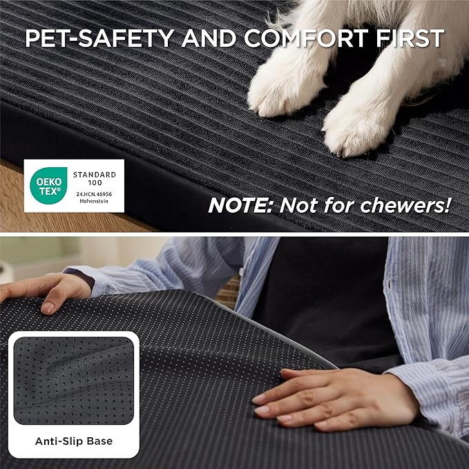 Bedsure ComfyFleece Dog Beds Large Sized Dog- Orthopedic Pet Beds for Crate with Removable Machine Cover, NOT Waterproof Egg Crate Foam Puppy Mat for Pets Up to 50 lbs, 35x22x2.8, NOT Chewproof