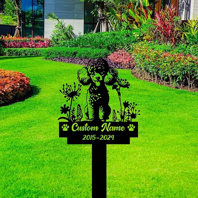 Custom Toy Poodle Memorial Grave Marker Metal Sign, Personalized Dog Memorial Garden Stake, Dog Burial Markers with Name Engraved, Pet Headstones for Dogs, Cemetery Decoration