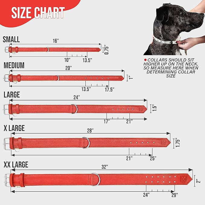 Riparo Large Dog Collar, Red Dog Collar for Large Breeds, Dog Collar Boy with Dog Tag Holder (L: 1.5" Wide for 17"-21" Neck, Red)