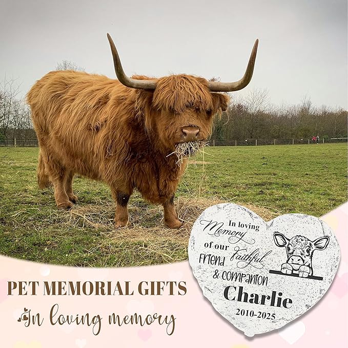 Personalized Pet Memorial Stone - Bull Headstone - Cow Tombstone - Garden Memorial Stone Customized - Pet Cemetery Decorations - Stepping Stone Outdoor