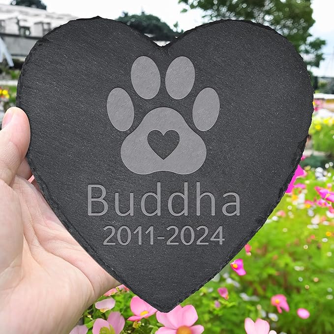 Pet Memorial Gifts, Pet Memorial Stone, Dog Memorial Gifts for Loss of Dog, Pet Remembrance Gift, In Memory of Dog Cat, Loss of Pet Sympathy Gift, Pet Loss Gifts - Paw Print with Heart(Heart-shaped)