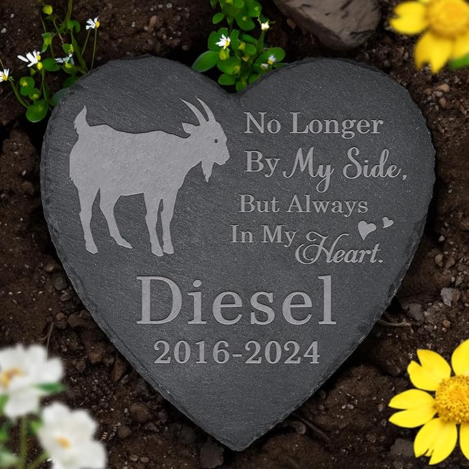 Goat Memorial Stone Goat Headstone - Memorial for Goat - Loss of Goat - Goat Keepsake - Pet Remembrance Goat - in Memory of Goat (Heart-Shaped)