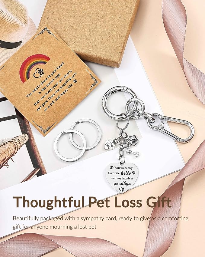 Belloxis Pet Memorial Gifts for Loss of Dog, Rainbow Loss Sympathy Gift Bridge Card Keychain for Cat, Pet Died Cats Death Dogs Lost Memorial for Women Men Pass Away Animal Paw Print Heart Key Chain