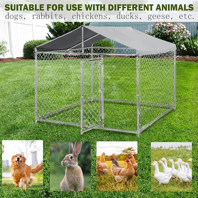 79 Inch Outdoor Dog Kennel for Large Dog, Heavy Duty Galvanized Steel Dog Enclosure with Waterproof UV-Resistant Cover, Lockable Door Chain Link Playpen for Rabbits, Chicken