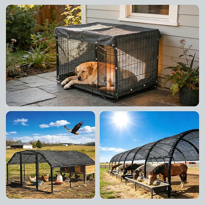 Royal Shade 7' x 30' Black Custom Size 90% Shade Cloth Dog Kennel Shade Mesh Tarp Sunblock with Grommets for Dog Kennel Cover, Fence Privacy Screen, Greenhouse, Chicken Coop & Pet Playpen.