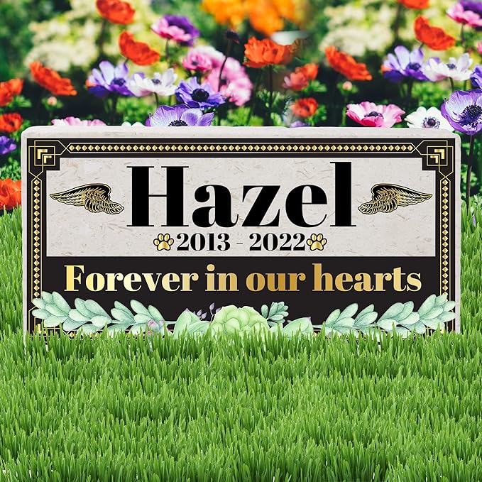 Personalized Pet Memorial Stone, 6x12 Custom Limestone Pet Grave Markers as Keepsake or Pet Remembrance, Thoughtful Pet Loss Gifts for Bereaved Pet Owners, Personalized Memorial Gifts (Hazel)