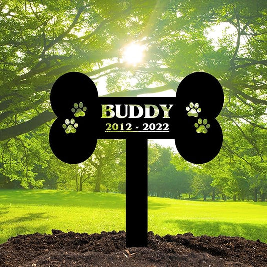 Custom Pet Name & Paws Memorial Metal Grave Marker, Personalized Dog Garden Stake for Cemetery Yard, Customized Remembrance Gift for Pet Owner Dog Lovers, Memorial Plaque Cemetery Stake