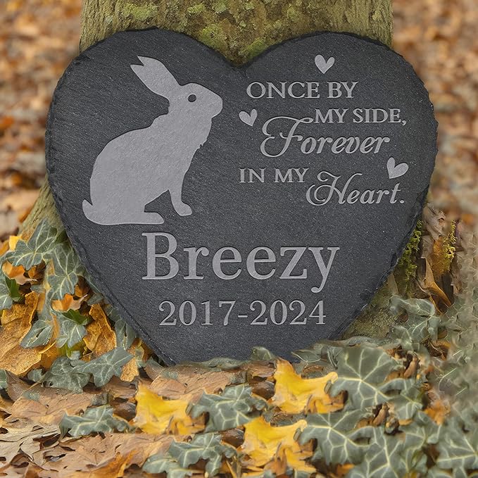 Personalized Pet Memorial, Rabbit Memorial Stone, Rabbit Tombstone, Rabbit Grave Marker, Rabbit Memorial Gifts, Rabbit Loss - Heart-Shaped