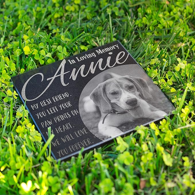 Personalized Granite Pet Memorial Stone w 'Your Pet Photo' Custom Grave Marker, Tombstone - Loss of Pet Gift- Indoor Outdoor Dog or Cat for Garden Backyard 6" x 6" #1