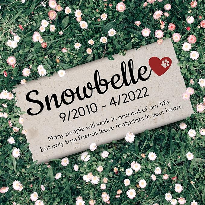 Personalized Pet Memorial Stone, 6x12 Custom Limestone Pet Grave Markers as Keepsake or Pet Remembrance, Thoughtful Pet Loss Gifts for Bereaved Pet Owners, Personalized Memorial Gifts (Snowbelle)