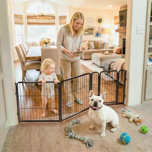 FXW Dog Gate Extra Wide Designed for Indoor Use, Adjustable Width Up to 69-inch Wide (24" H 3 Wire Panels for Puppies and Small Dogs), Black