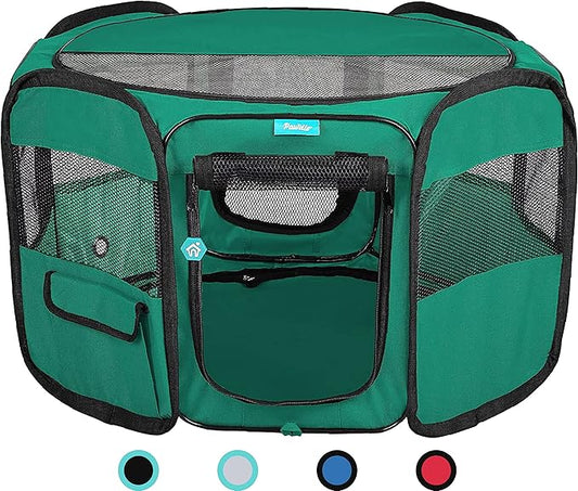 Deluxe Premium Pet Dog Playpen Portable Soft Dog Exercise Pen Kennel with Carry Bag for Dogs, Cats, Kittens, and All Pets (Small, Green)
