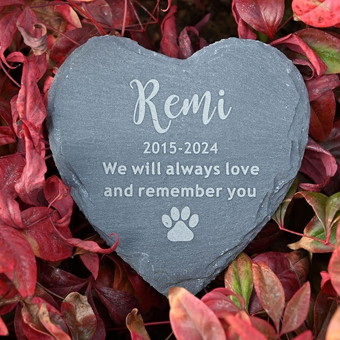 Custom Dog Memorial Garden Stone 4", Dogs Cats Headstone,Remembrance Gift, Heart Shape Stone with Paw Print, Sympathy Gifts for Pet Loss