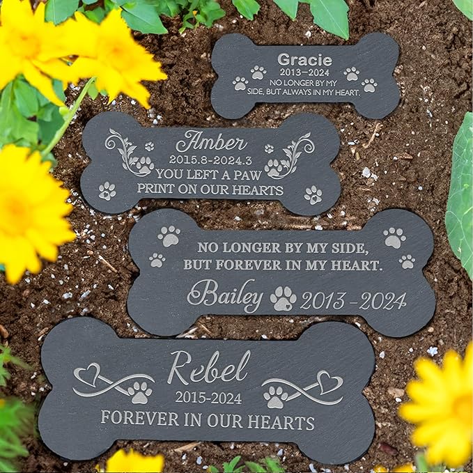 Dog Memorial Gifts for Loss of Dog, Pet Memorial Stone, Pet Memorial Gifts for Dogs, Loss of Dog Sympathy Gift, Dog Bereavement Gifts, Pet Loss Gifts - Forever in Our Hearts Bone