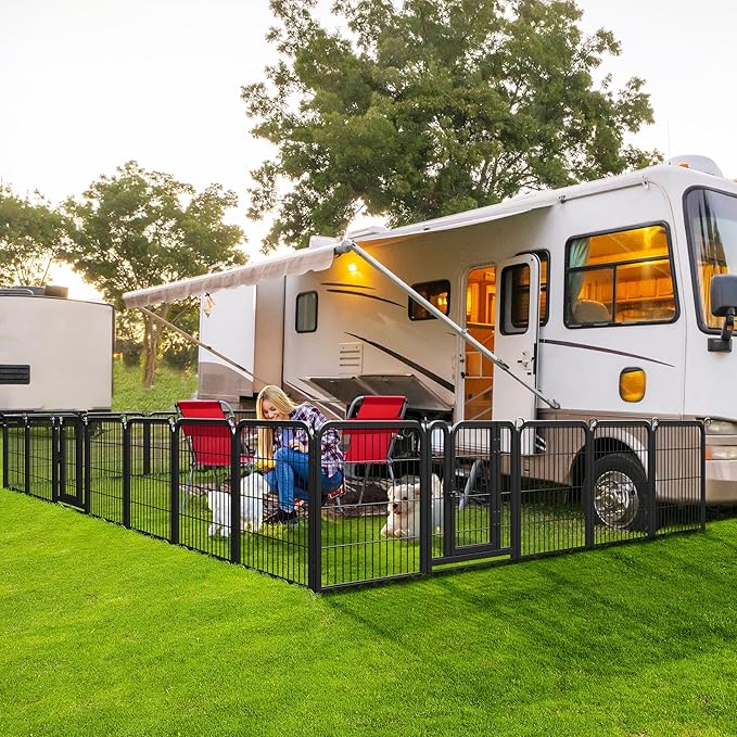 Yaheetech Dog Playpen Outdoor, 24 Inch 32 Panels Heavy Duty Puppy Exercise Pen Metal Pet Fence for RV Camping/Yard/Garden