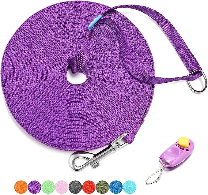 BAAPET 15/20/30/50/100 ft Long Dog Training Leash with Clickers for Small, Medium and Large Dogs or Cats (30 Feet, Purple)