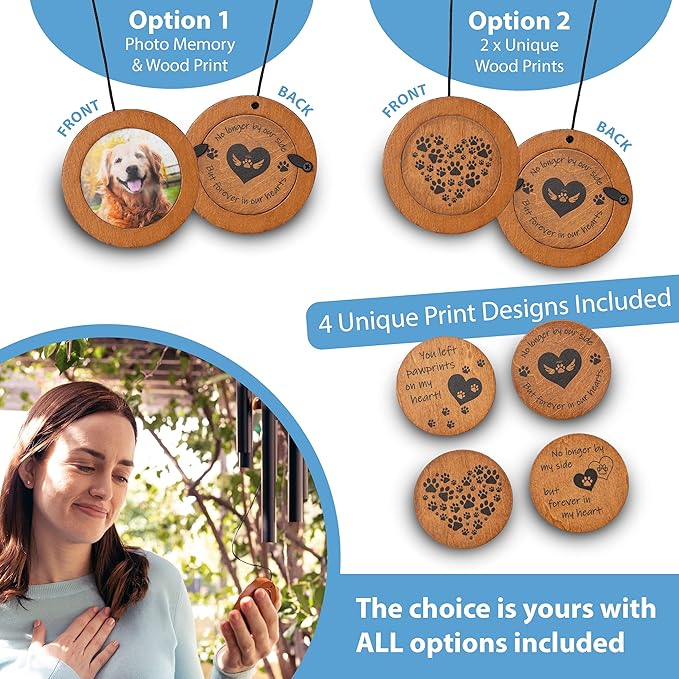 Dog Memorial Wind Chime 28" with 5 Pendant Designs and Comforting Pet Loss eBook- Pet Memorial Gifts-Loss of Dog Sympathy Gift-Dogs Wind Chimes, Remembrance Gift