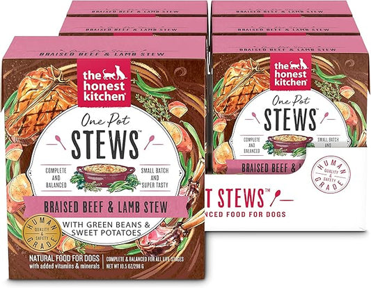The Honest Kitchen Human Made One Pot Stews: Braised Beef & Lamb Stew with Green Beans & Sweet Potatoes Wet Dog Food, 10.5 oz x6