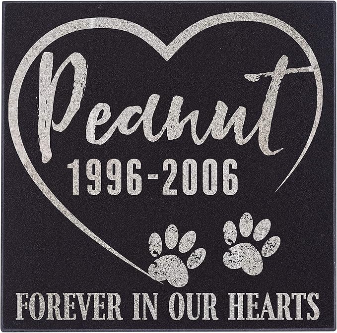 Personalized Granite Pet Memorial Stone Forever in Our Hearts Customized Tombstone - Loss of Pet Gift- Indoor Outdoor Dog or Cat for Garden Backyard 12" x 12" #8
