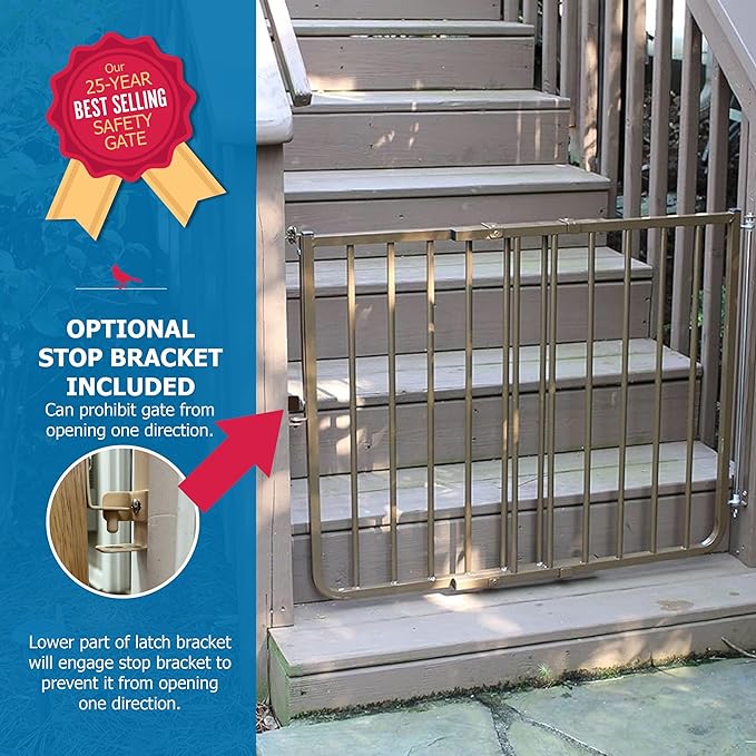 Cardinal Gates SS30OD Outdoor Baby Gate for Top of Stairs-Adjustable Outdoor Dog Gate-Aluminum Safety Gate for Kids & Pets-Can be Installed at Angles - 27 to 42.5 Inches Wide-Brown USA Based Company