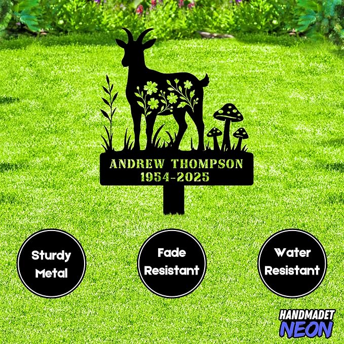 Goat Memorial Metal Stake Personalized Sympathy Gift Custom Name Goat Garden Stake Farm Decor Goat Grave Marker Pet Grave Marker Garden Decor (Goat 02)