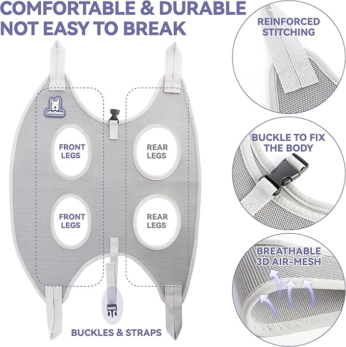 Dog Grooming Hammock Harness for Dogs & Cats with Pet Nail Clipper Trimmer - Cat Hanger Sling for Trimming Clipping Nails- Dog Hammock Restraint Bag for Small Medium Large pet （ Purple M）