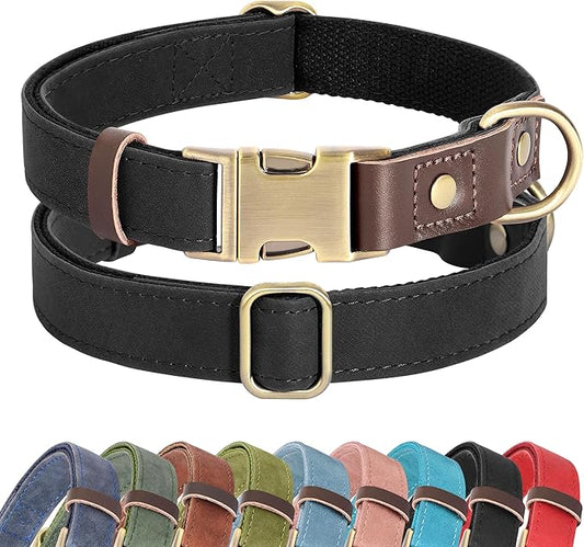Didog Soft PU Leather Dog Collars for Small Dogs,Classic Adjustable Dog Collars with Quick Release Metal Buckle,Easy Clean and Comfortable with Nylon Lining,Black,S Neck 11-15"