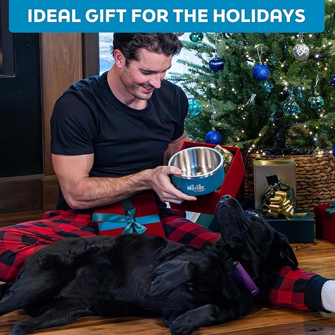 Master Pet Supply Stainless Steel Dog Bowls - 32 oz, Heavy Duty - Black Velvet, Double Wall Extra-Thick Insulated, Non-Slip Pet Water Bowl for Dogs, Cats & Pets, Anti Rust Metal, Dish Washer Safe