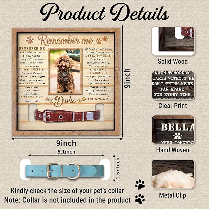 Personalized Dog Collar Memorial Frame – Custom Dogs Picture Frame with Collar Holder – Pet Loss Sympathy Gift – Dog Memorial Photo Shadow Box – “Waiting at The Door” Remembrance Poem