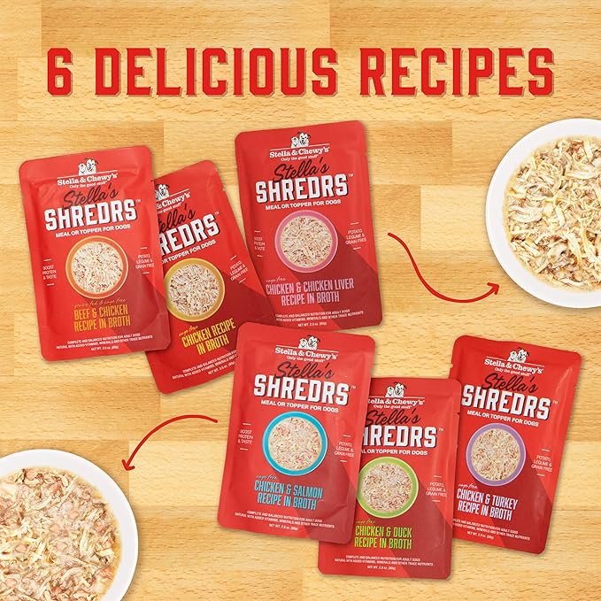 Stella & Chewy's Grass Fed Beef & Chicken Shredrs - Premium Dog Food Pouches - Perfect For Picky Eaters- 24 Pack, 2.8oz Each