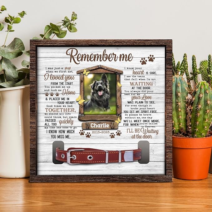 Dog Collar Memorial Frame – Personalized Pet Loss Picture Frame with Collar Holder – Sympathy Gift for Dog Lovers – in Memory of Dog Keepsake Display