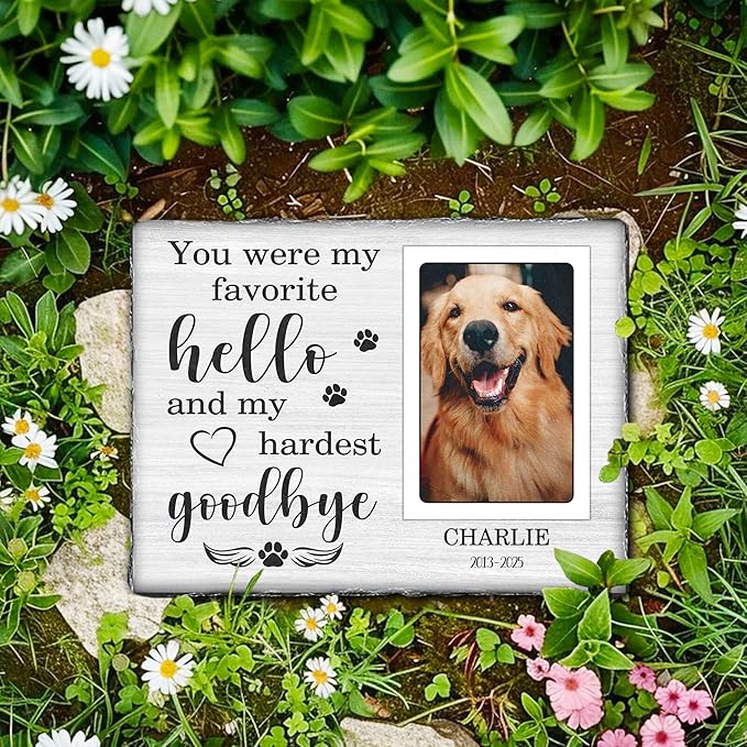 Dog Remembrance Gift Personalized Memorial Stone for Loss of Cat | Best Condolence Gifts for Loss of Pet Cemetery Sign with Photo | Pet Memorial Plaques for Outdoors in Memory Dog Memorials