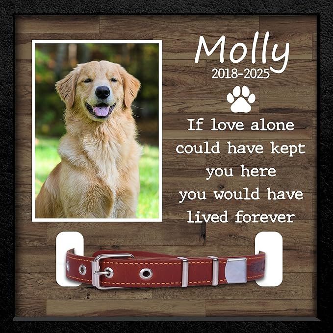 Dog Collar Memorial Frame with Photo – If Love Alone Could Have Kept You Here Quote – Pet Loss Picture Frame with Name and Year – Personalized Dog Memorial Gift with Collar Holder Display