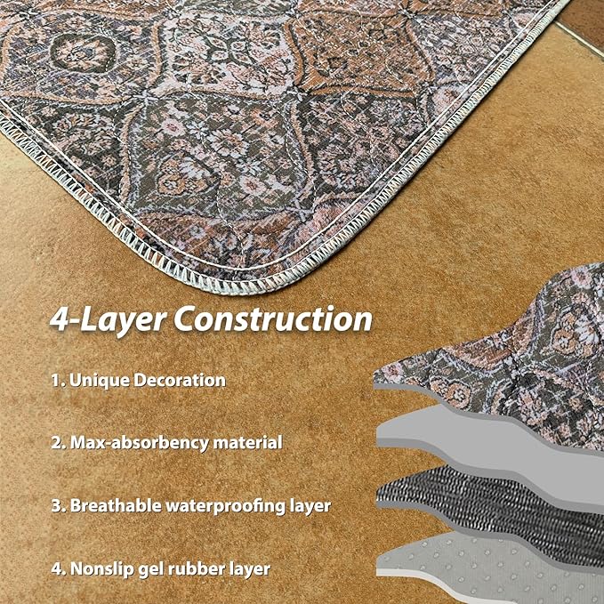 nunubaby Washable Pee Pads for Dogs, Stylish, Non-Slip and Leak-Proof Pee Pads. Reusable Potty Pads for Dogs for Crates and Floors.(Brown/Multi, 48" x48" )