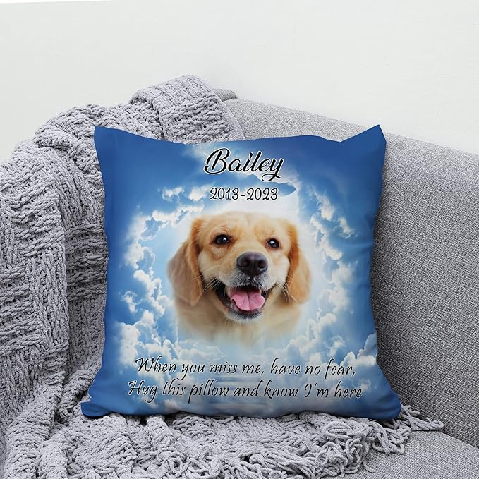 Hyturtle Personalized Pet Photo Memorial Pillow with Insert 12"x12" Double-Sided Printed Sympathy Gifts for Loss of Dog - Dog Remembrance Gifts - Custom Pet Memorial Gifts - Miss Me Pillow Home Decor