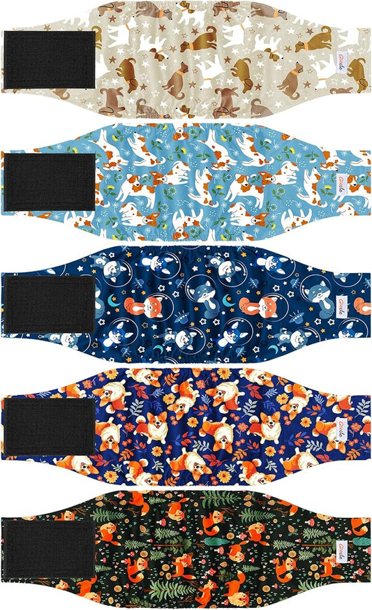 5 Pack Dog Diapers Male Reusable, Premium Belly Bands for Male Dogs, High Absorbing Pee Wraps for Doggie in Incontinence or Excitable Urination Flower XS