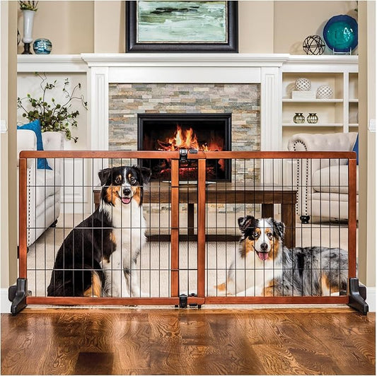 Carlson 28" Extra Tall Super Wide Dog Gate, 40"-70” Adjustable Freestanding Wooden Pet Gate for Doorways & Hallways