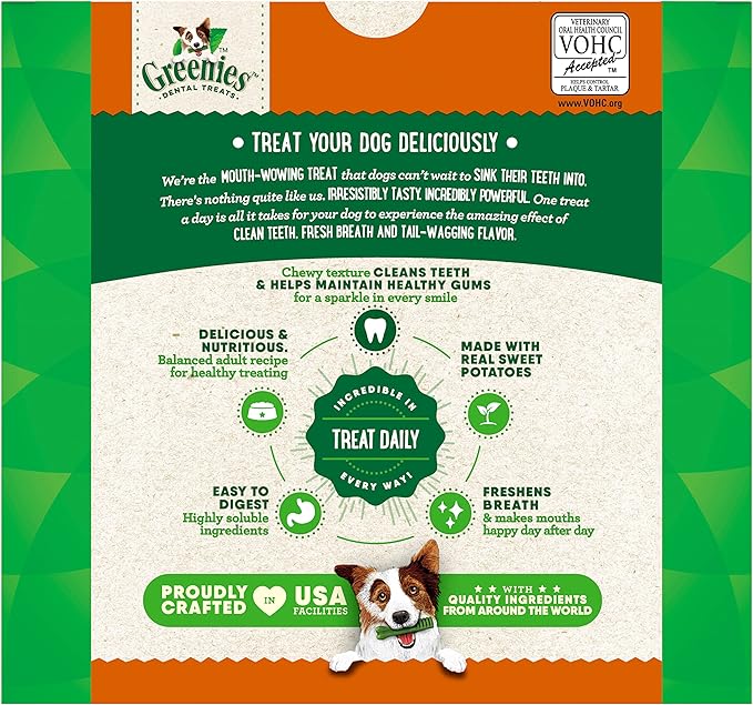 Greenies Veterinarian-Recommended Natural Dental Dog Treats,Dental Chews for Dogs,Regular Size,Sweet Potato Flavor,36 oz,36 Count (Pack of 2)